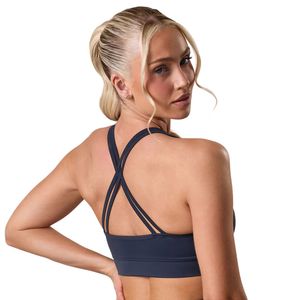 Sujetador deportivo de espalda cruzada azul marino para mujer, soporte medio, elástico, para fitness, gimnasio, entrenamiento, ropa deportiva - Product Image 2