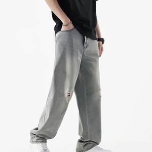 Pantalones Vaqueros de Mezclilla de Algodón de Alta Calidad Personalizados para Hombre, Moda Urbana, Vaqueros Holgados Desgastados y Rotos - Product Image 3