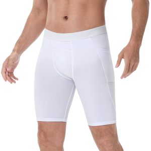Shorts pour hommes de couleur unie à taille mi-haute avec deux poches latérales, tissu tricoté respirant, taille élastique, style décontracté - Product Image 3