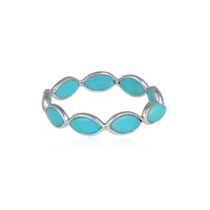 Anillo de Eternidad de Plata de Ley 925 con Turquesa Natural en Forma de Marquesa, Hecho a Mano, Apilable, Joyería Fina para Mujer, Venta al Por Mayor - Product Image 1