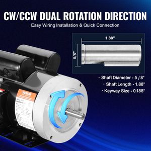 1.5HP ปั๊มลมเฟรม56C 3450รอบต่อนาทีสำหรับเครื่องจักรกลการเกษตรเฟสเดียว5/8 "เพลากุญแจหมุน cw/ccw - Product Image 4