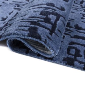Hand Tufted Abstract Blue Wool/<b>Silk</b> Plush Cut/Loop Pile Modern Style Home Hotel Living Room Bedroom PET Friendly Rug - Product Image 4
