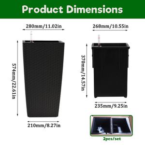 Maceta Cuadrada de Diseño de Ratán Sintético de 22 Pulgadas de Alto, Sistema de Riego Automático Inteligente para Interiores y Exteriores, Maceta para Flores de Porche - Product Image 5