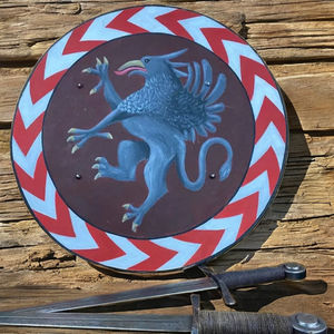 Bouclier rond en bois fait main de style viking, design décoratif vintage, pour reconstitution historique, théâtre, cinéma, cadeau de Diwali - Product Image 1