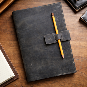 Diario de Cuero Negro Hecho a Mano de Primera Calidad con Lápiz - Regalo Corporativo Personalizado y Cuaderno Minimalista en Blanco - Product Image 1