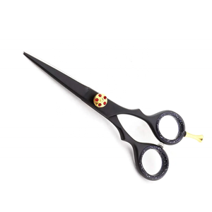 Tijera de salón de belleza recubierta de Color negro, tijeras de corte de pelo de peluquero de acero inoxidable con reposapiés ajustable dorado - Product Image 1