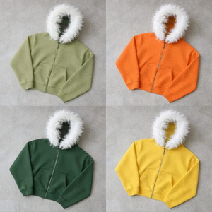 เสื้อฮู้ดซิปสีชมพู Fasmic International แต่งขนเฟอร์เทียม แห้งเร็ว ประดับด้วยคริสตัล ทรงปกติ เสื้อกันหนาวสำหรับผู้หญิง - Product Image 4