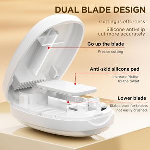 Tagliapillole di precisione per dividere pillole, vitamine e compresse a metà e quarti con custodia per la conservazione - Product Image 4