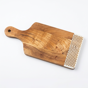 Planche de service en bois faite à la main, planche à découper avec incrustation texturée, vente en gros, OEM, ODM, logo personnalisé, en vrac - Product Image 1