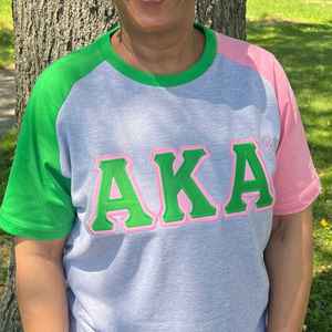 AKA Heather Grey Green Pink Premium Chenille Shirt Women Greek Letter Embroidered Color Block Crewneck High Quality Casual Top - Product Image 6