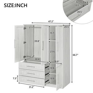 Armadio in Legno per Ufficio Domestico con 3 Cassetti per Vestiti, 4 Ante in MDF, Bianco - Product Image 2