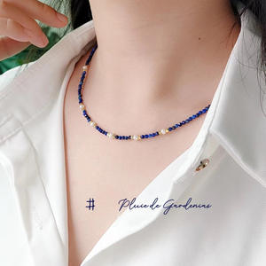 Collier de luxe léger pour femme, perles d'eau douce exquises, perles de lapis-lazuli, pendentif, clavicule - Product Image 1