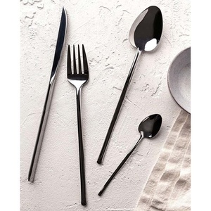 Juego de cubertería de Metal con mango plano y largo para boda, Set de cubertería y tenedor, color oro rosa, mate - Product Image 3