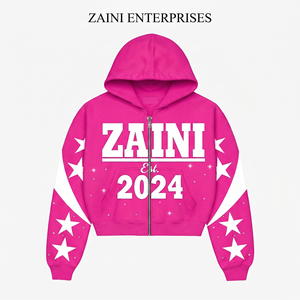 Sudadera con capucha completa para mujer, 320 GSM, 80% algodón, 20% poliéster, forro polar rosa, logotipo personalizado con pedrería, calidad premium - Product Image 1