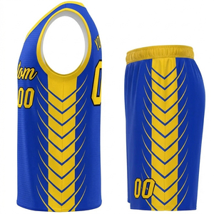 Custom Basketball Jersey <b>Set</b> Blue Yellow V-Neck Sublimation Print Men's Quick Dry Sporty Uniforms Summer - Product Image 4