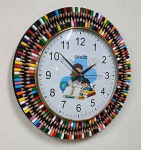 Handmade Colorful Pencil Wall <b>Clock</b> Round Analog Quartz <b>Clock</b> for Living Room Home Decor Modern Design MDF Frame - Product Image 3