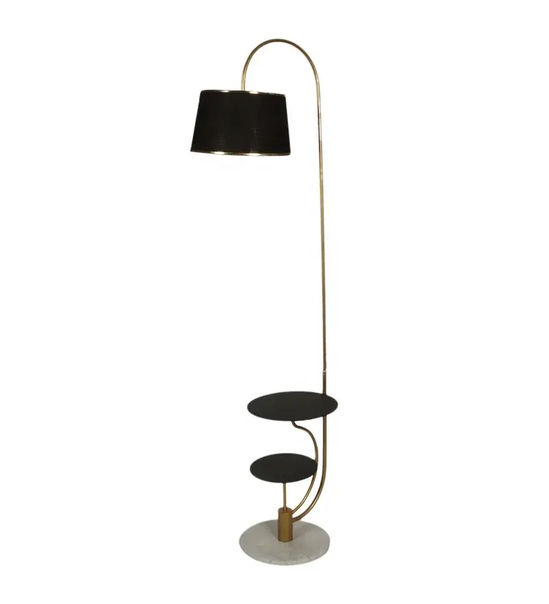 Best Quality Black Color Fabric Shade Iron Floor Lamp With Gold Base .