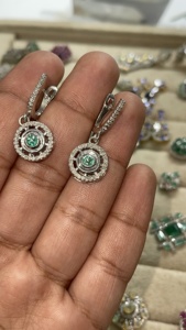 Emerald and Diamond Flower <b>Silver</b> <b>Stud</b> Earrings 92.5 Sterling <b>Silver</b> Earring - Product Image 5