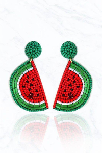 Pendientes de Frutas, Pendientes de Comida, Pendientes de Bordado con Cuentas Planas, Joyería de Sandía - Product Image 2