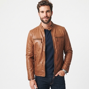 Veste en cuir véritable pour homme, style motard vintage, avec poche poitrine, décontractée et tendance, vente en gros - Product Image 1