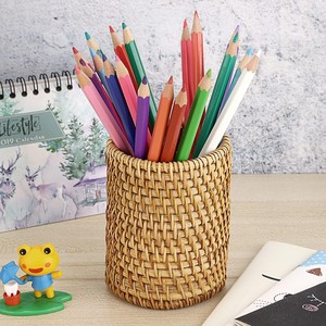 Rattan pencil case for kids hand-crafted pen stand <b>table</b> organizers schools offices supply - Product Image 3