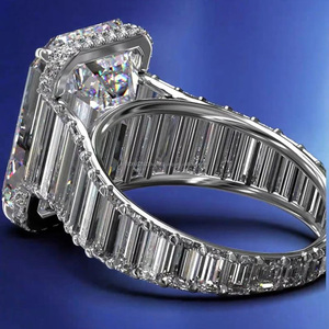 <b>Emerald</b> Cut Moissanite Diamond Cocktail <b>Ring</b> 925 Sterling <b>Silver</b> Prong Setting Women's Luxury Engagement <b>Ring</b> for Her and Him - Product Image 5