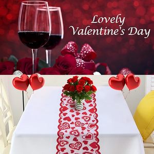 Camino de mesa para el Día de San Valentín de 13 x 72 pulgadas con diseño de encaje de corazones para decoraciones de fiestas de boda - Product Image 1