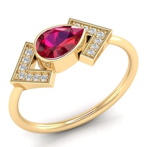 แหวนหมั้นเพชรโมอิสซาไนต์ทองคำแท้ 14K รุ่นใหม่ REYES ประดับพลอยทับทิม 0.75 กะรัต เครื่องประดับคุณภาพสำหรับผู้หญิง - Product Image 2