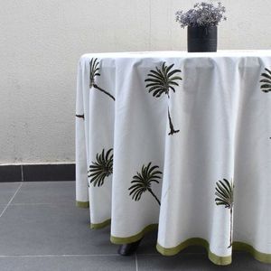 Nappes de table rondes blanches Palm Tree pour 6 personnes, 180 cm, avec bordure verte, style européen, pour table de salle à manger, à prix avantageux - Product Image 6