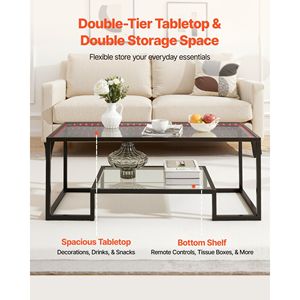 Tavolino da Caffè Moderno a 2 Livelli in Vetro Temperato con Illuminazione e Vano Portaoggetti, Scrivania Minimalista per Casa o Ufficio - Product Image 4