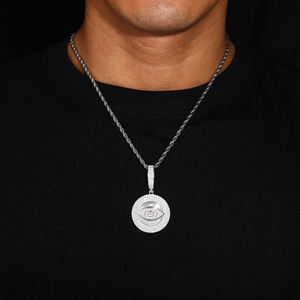 Pendentif œil porte-bonheur en argent 925 avec moissanite taille brillant rond, style unisexe hip-hop, pour usage quotidien, luxe - Product Image 2