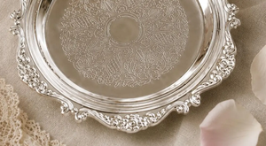 Custom Logo Metal Embossed Aluminium Silver Plate <b>Dinner</b> Wedding Round Decorative Cake Charger Plates and Cup - Product Image 3
