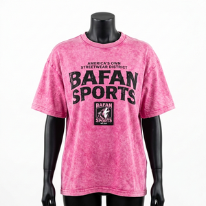 Camiseta de Algodón Grueso de 240 GSM para Mujer, Lavado Ácido, Color Rosa Mineral, con Estampado Gráfico - Product Image 1