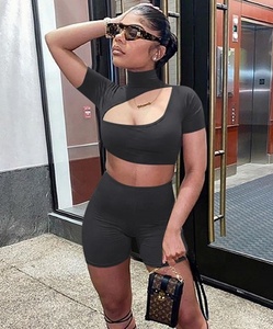 Custom Clothing Manufacturer Woman Tops Fashionable High Neck Crop Top New Design Two Piece Set Yoga Leggings Gym <b>Tights</b> - Product Image 4