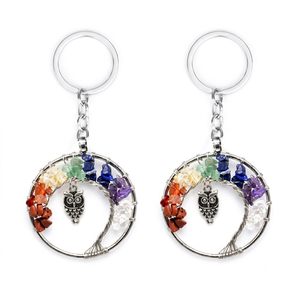 Porte-clés en cristal de haute qualité, arbre de vie à sept chakras, porte-clés hibou, pierre naturelle en forme de cœur, cadeaux pour femmes - Product Image 1