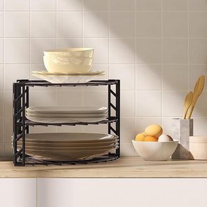 3-Tier Kitchen Cabinet Corner Plate <b>Rack</b> | Dark Bronze Metal Wire <b>Dish</b> & Bowl Storage Organizer Stand - Product Image 4