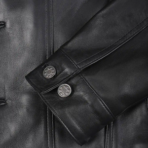 Veste de luxe pour homme en cuir véritable, coupe ajustée, en peau de mouton véritable, noire, style camionneur, boutonnée, vintage, décontractée, manteau d'extérieur, vente en gros - Product Image 6