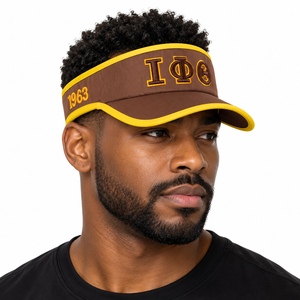 Casquette de soleil pour homme iota-phi-theta, marron, avec logo brodé en or et lettres grecques, design 1963, visière incurvée, dessus ouvert, sport, golf - Product Image 1