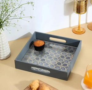 Ensemble de 3 plateaux en MDF de qualité supérieure, motif floral émaillé, pour la décoration de la maison, le petit-déjeuner ou comme organiseur de bijoux - Product Image 2