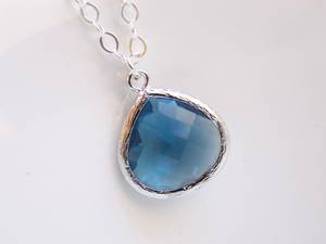 Navy Blue Sapphire Pendant Glass Necklace Wedding Jewelry Bridesmaid Necklace Gift For Women - Product Image 6