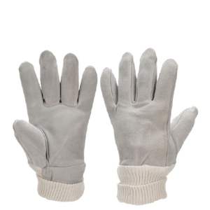 Heavy Duty Industrial Safety Gloves Split Leather Palm Back Keystone <b>Thumb</b> Knit Wrist <b>Cuff</b> Rigger Construction Work Gloves - Product Image 1