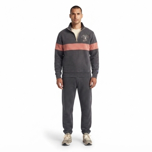Sudadera de hombre personalizada con cremallera de un cuarto, estilo urbano, lavado vintage, forro polar cepillado/French Terry, anti-bolitas, con franja en el pecho (corte regular) - Product Image 1