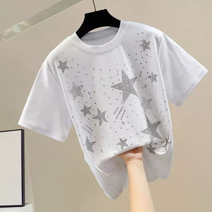 Camiseta de hombre con pedrería, estilo moderno y personalizado, OEM, con cristales brillantes, estilo urbano, informal, de algodón, para fiestas, fabricante de moda. - Product Image 2