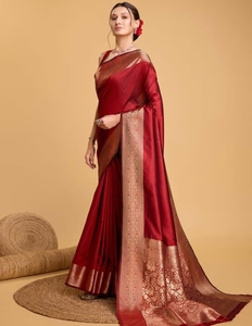 KV Soft Litchi Banarasi <b>Red</b> <b>Saree</b> With Unstitched Blouse - Product Image 4