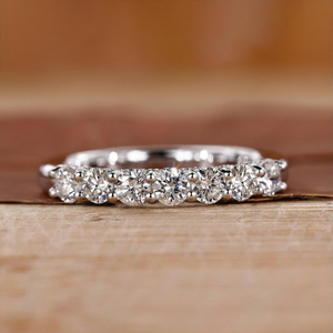 Round Brilliant Cut Moissanite Half <b>Eternity</b> Band Minimalist Wedding <b>Ring</b> Dainty Stacking Band Prong Setting <b>Silver</b> Women's - Product Image 1