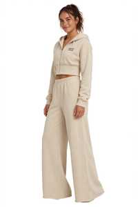 <b>Womens</b> Beige Cropped Zip Hoodie And Wide Leg <b>Sweatpants</b> 2 Piece Tracksuit Set Casual Loose Fit - Product Image 3