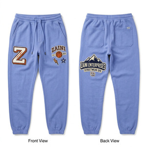 Pantalon de jogging en molleton de coton et polyester pour homme, 320 GSM, bleu lavande, avec patchs brodés personnalisés, revers élastiques, style streetwear urbain - Product Image 1