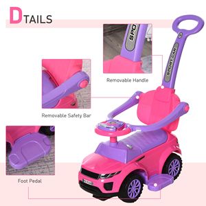 Auto Cavalcabile 3-in-1 Rosa Chiaro per Bambini 1-3 Anni con Funzione Spinta e Giocattolo Scorrevole, con Clacson e Musica - Product Image 5