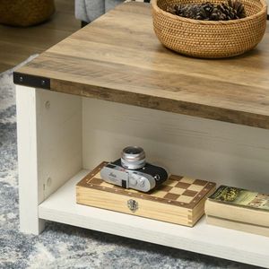 Tavolino da Caffè Pieghevole Moderno in MDF Marrone e Bianco, Mobile e con Spazio di Archiviazione per Soggiorno e Ufficio Domestico - Product Image 3