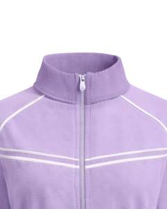 Chaqueta deportiva corta con cremallera para mujer, color lavanda, para gimnasio, fitness, ropa deportiva, con rayas en contraste, fabricante de chaquetas de entrenamiento. - Product Image 5